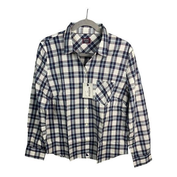UNTUCKit Women's Sorbo Long Sleeve Button Down Plaid Shirt in Blue and White 6 - Picture 2 of 8